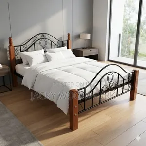 Kitanda cha Double cha Wrought Iron cha Premium - Kijani cha Mahogany