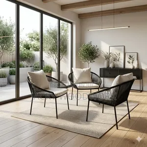 Modern Rope Woven Balcony Armchairs with Luxury Cushions (Set of 2)