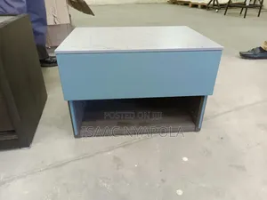 Elegant Blue and Grey Bedside Cabinet with Shelf and Drawer