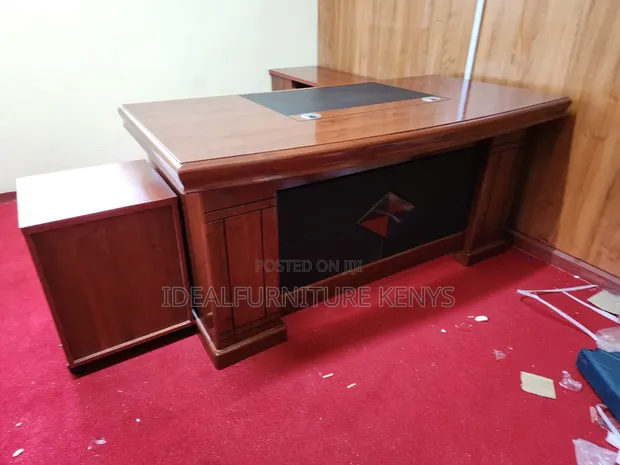 Mahogany Brown Home Office Desk with Side Return - 1