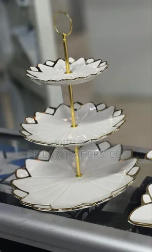 3-Tier Ceramic Dessert Stand with Gold Trim