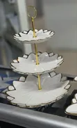 3-Tier Ceramic Dessert Stand with Gold Trim - 1