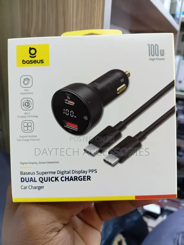 Baseus 100W Dual Port USB-C Car Charger - Black - 1