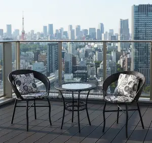 Seti ya Dining ya Rattan ya Balcony kwa Wawili na Meza