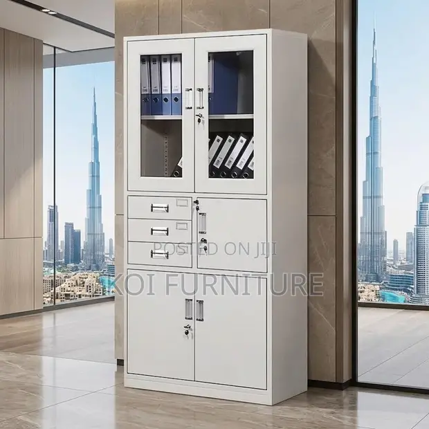 Stainless Gray Office File Cabinet with Double Doors - 1