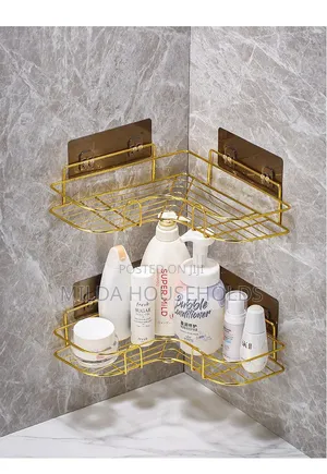 Golden Metallic Triangular Corner Bathroom Shelf