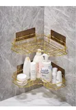 Golden Metallic Triangular Corner Bathroom Shelf - 1
