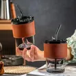 Kikombe cha Smoothie cha Kioo cha Slub cha Kupendeza 300ml na Majani na Jalada la Ngozi - 3