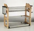 3-Tier Stainless Steel Dish Rack na Acacia Side Stand - 2