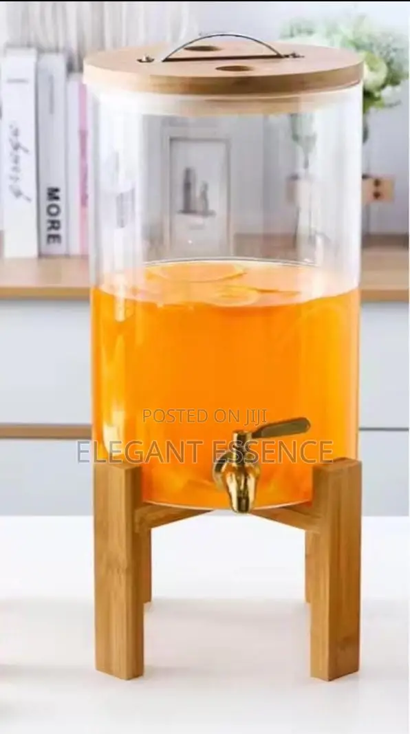 8L Glass Juice/Beverage Dispenser with Bamboo Stand - 1