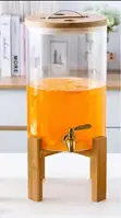 8L Glass Juice/Beverage Dispenser with Bamboo Stand - 1