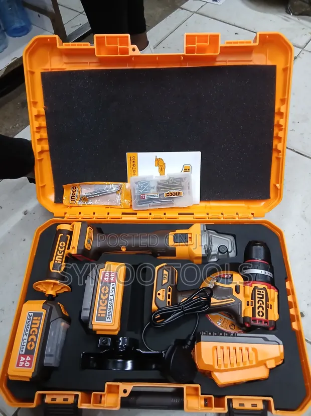 Ingco 1100W Cordless 2-in-1 Impact Drill Combo Kit - 1