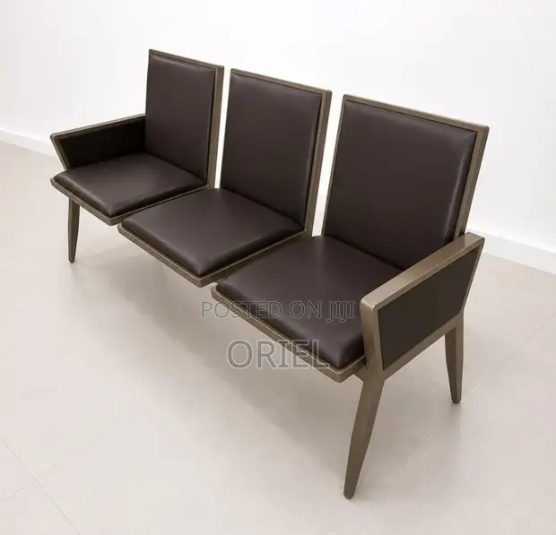 3-Seat Leather Waiting Bench - 1