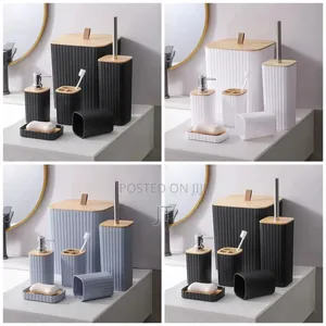 Set ya Vifaa vya Kifahari vya Bafu 6-Piece na Mfuniko wa Mianzi