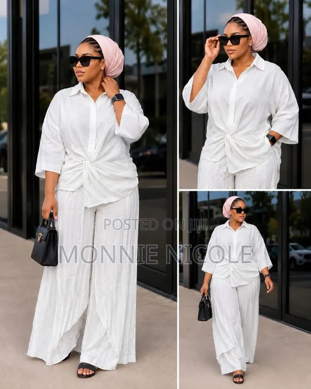 Set ya Palau Pants Nyeupe na Top (2pcs) - 1