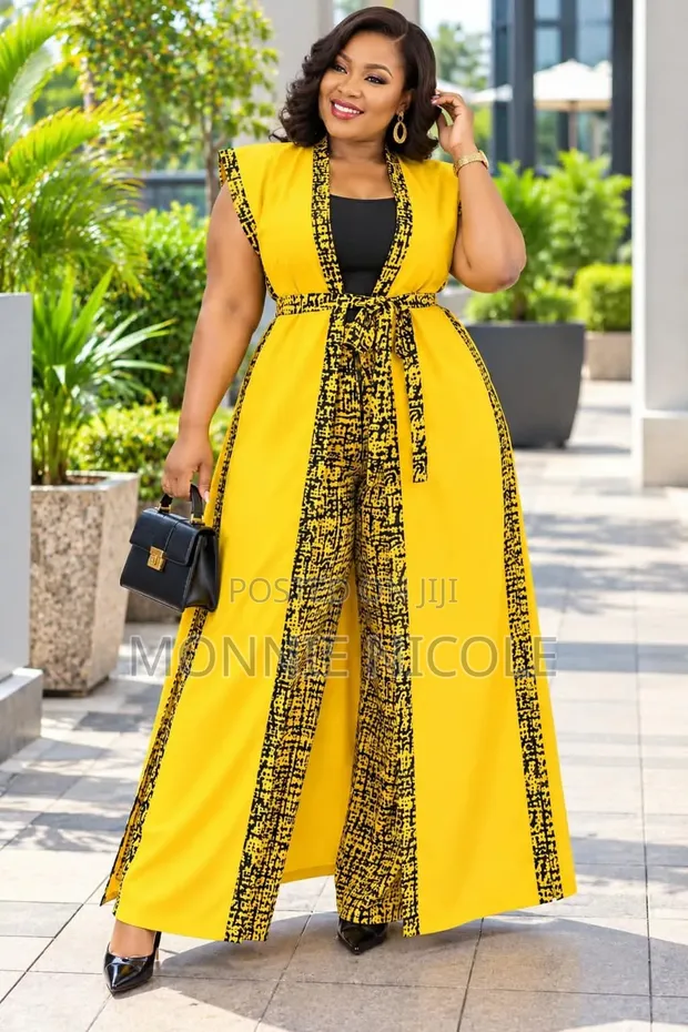 Kimono ya Fashion Ankara na Suruali za Palazzo - 1