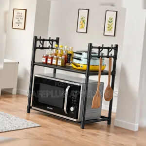 Black Metallic Microwave Shelf Rack - Kitchen Organizer