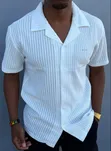 White Men's Casual Cuban Shirts - High Quality - 1