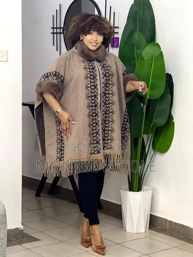 Women's Warm Poncho with Hoodie - 1