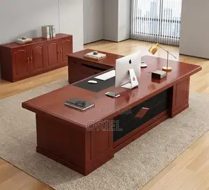 L-Shaped CEO Executive Office Desk - Modern Brown