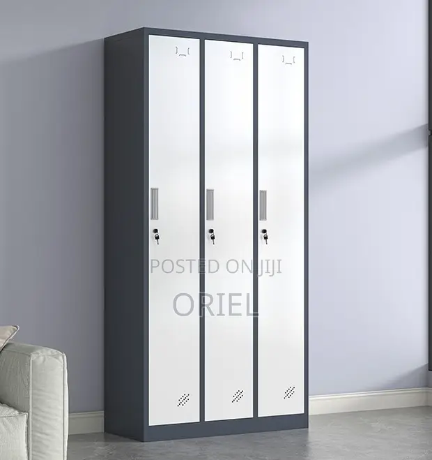Grey 3-Door Metal Storage Locker Cabinet - 1