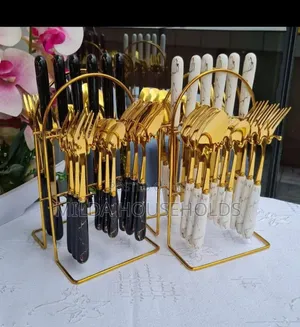 Heavy Marble Gold Cutlery Set - 24 PCS