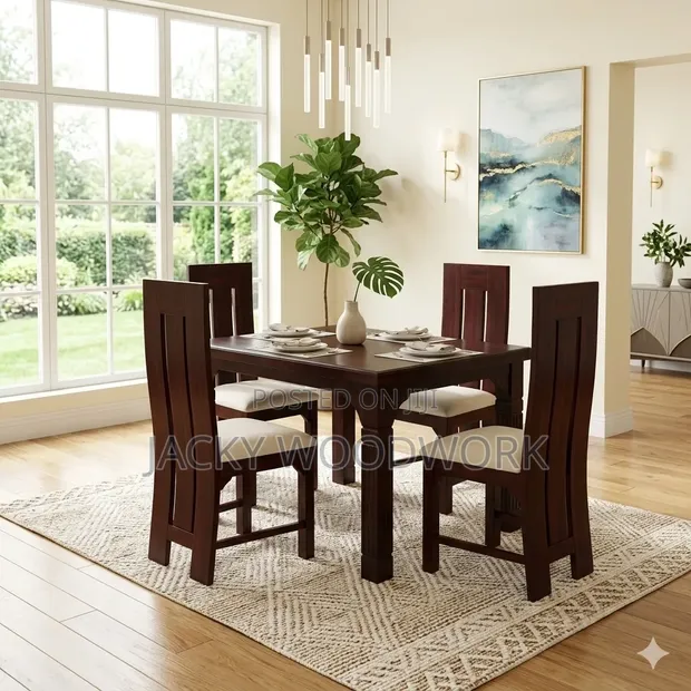 Brand New 4-Seater Solid Mahogany Dining Table Set - 1