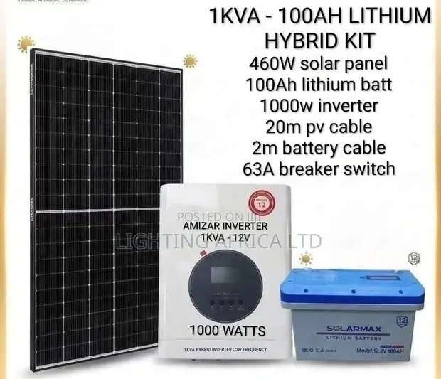 Amiza 1kva Hybrid Inverter System na 100Ah Lithium Battery & 460w Solar Panel - 1