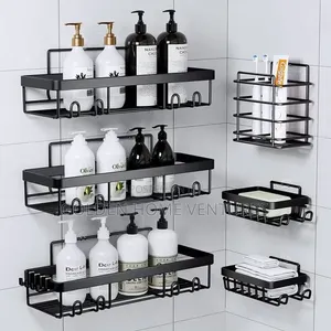 Set ya Vipande 6 vya Shower Caddy kwa Kuambata - Rafu ya Bafuni ya Kuunganisha Ukutani