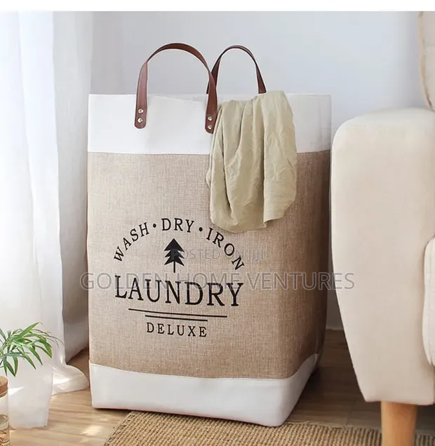 Foldable Cotton Linen Laundry Hamper Basket - 1