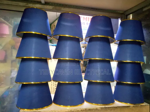 Navy Blue Translucent Table Lamp Shades na Gold Ring - 1