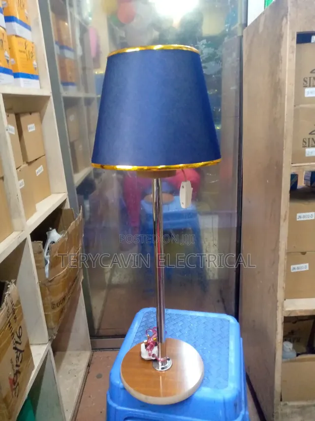 Floor Lamp with Navy Blue Translucent Shade - 1