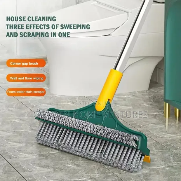 3-in-1 V-Shaped Floor Scrub Brush with Squeegee - 1