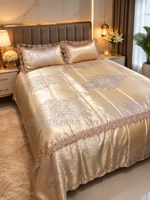 Luxury Silk Duvet Cover Set 6x7ft with Lace Trim
