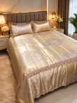 Luxury Silk Duvet Cover Set 6x7ft with Lace Trim - 1