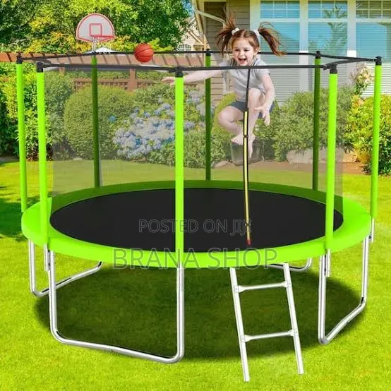10ft Lime Green Kids Trampoline - Eneo Kubwa la Kucheza Bustanini - 1
