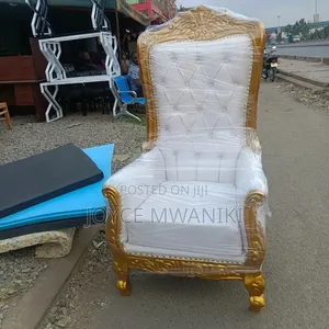 White Leather King/Queen Chair with Gold Frame