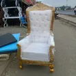 White Leather King/Queen Chair with Gold Frame - 2
