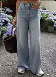 Jeans za Denim za Wide Leg za High-Waisted Zenye Rhinestones - 2
