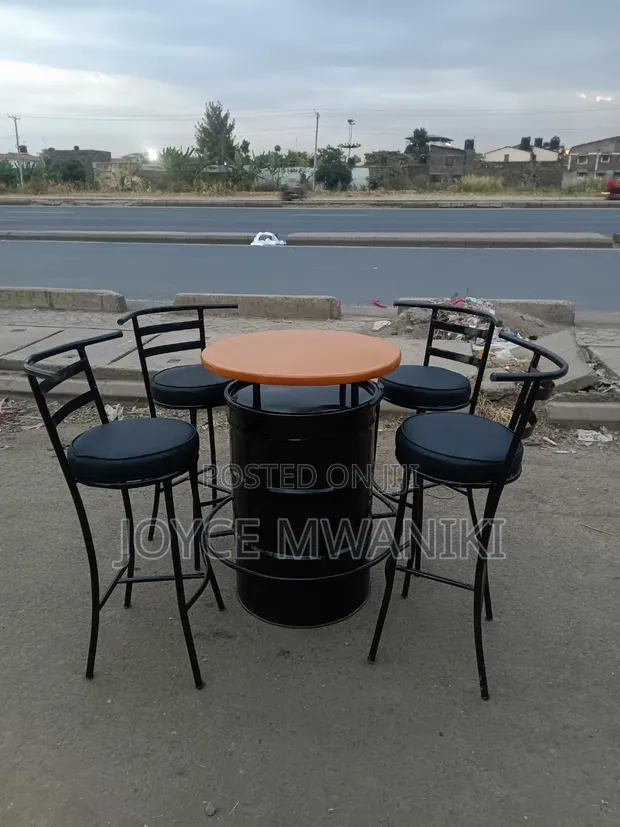 Custom Drum Table with 4 Bar Chairs - 1