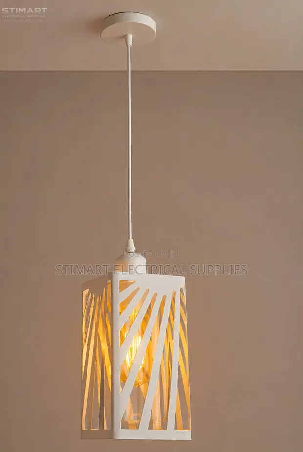 White Geometric Metal Pendant Light with Glass Shade - 1