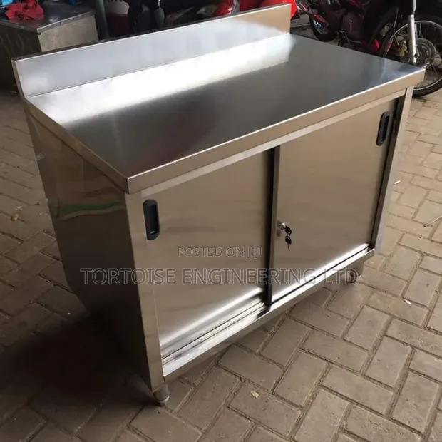 Meza ya Stainless Steel yenye Kabati 1200x600mm - 1