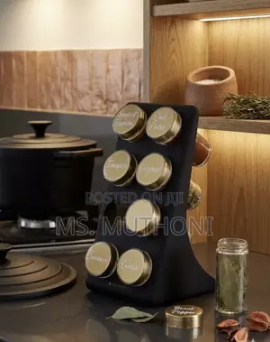 MasterClass Herb and Spice Rack Set with 8 Brass Finish Lidded Jars