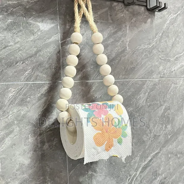 Creative Natural Wood Beaded Toilet Paper Holder - 1