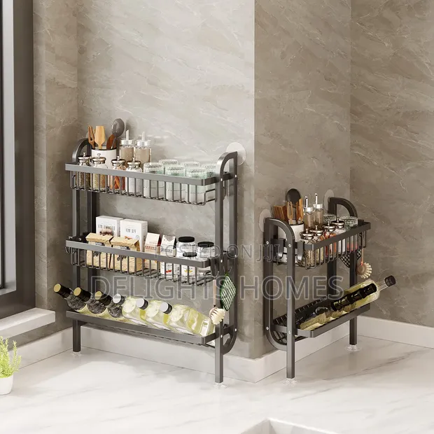 3-Tier Wall-Mounted Kitchen Storage Rack - Grey - 1