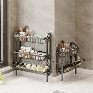 3-Tier Wall-Mounted Kitchen Storage Rack - Grey