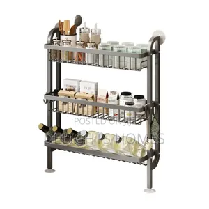 3-Tier Wall-Mounted Kitchen Storage Rack - Grey