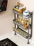 3-Tier Wall-Mounted Kitchen Storage Rack - Grey - 3