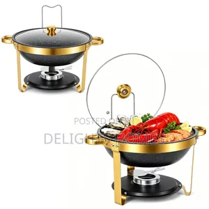 Premium Black & Gold Round Stainless Steel Chafing Dish (6L)