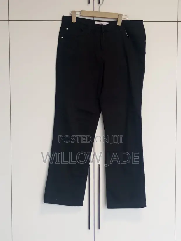 Black Straight Leg Denim Trousers - Size 12/14 - 1
